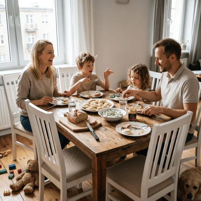 Krzesło do jadalni białe drewniane z beżową tapicerką plamoodporną, krzesło do salonu kuchni seatbetter