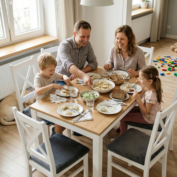 Krzesło białe krzyżak z szarą tapicerką welur do jadalni salonu kuchni seatbetter