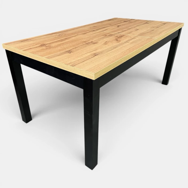Duży stół rozkładany czarny blat dąb wotan 100x200/300 do salonu seatbetter