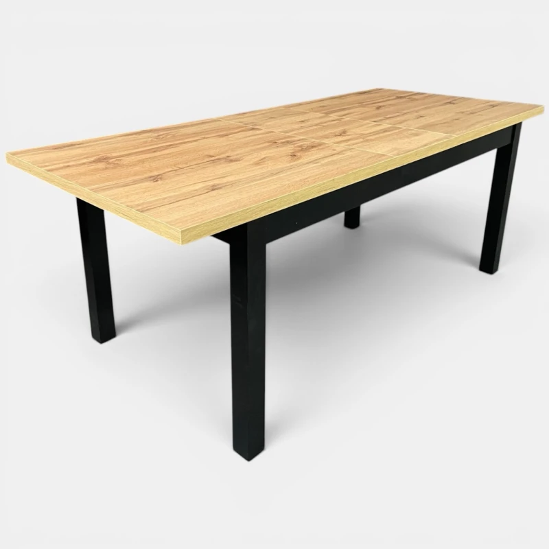 Duży stół rozkładany czarny blat dąb wotan 100x200/300 do salonu seatbetter