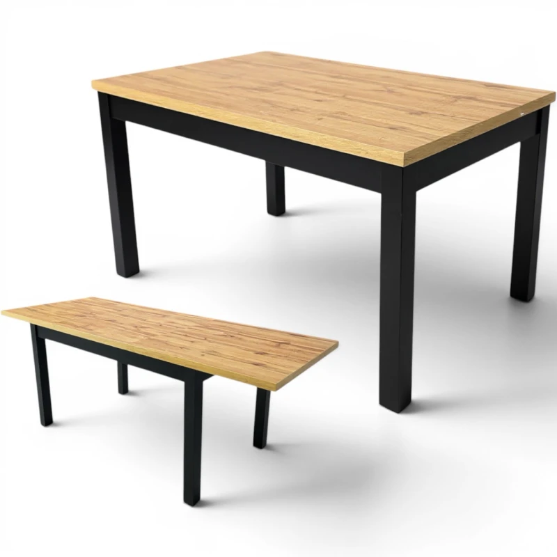 Duży stół rozkładany czarny blat dąb wotan 90x170/250 do salonu seatbetter