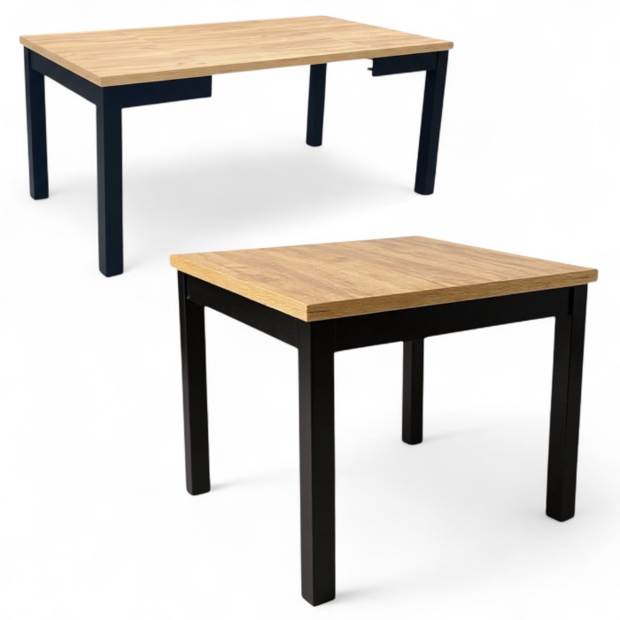stół rozkładany kwadratowy czarny blat dab wotan 90x90/190 seatbetter