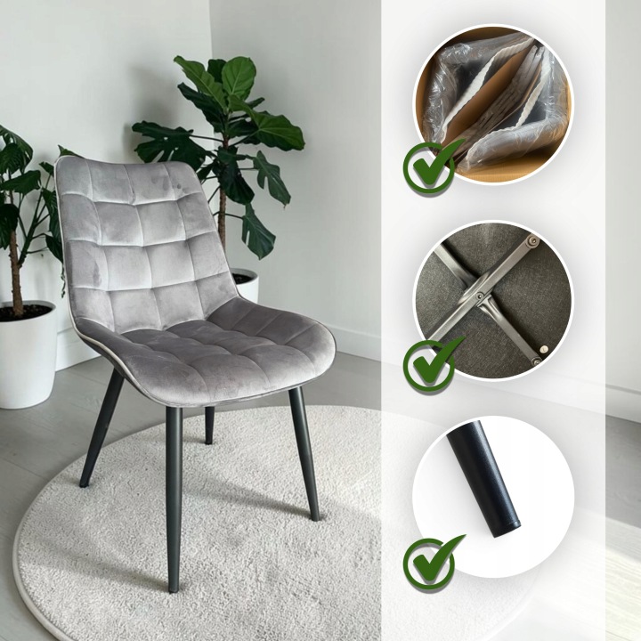 Komplet do jadalni stół drewniany czarny blat dąb artisan i 4 krzesła tapicerowane szare na metalowym stelażu w stylu loft nowoczesnym
